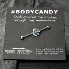14G Blue CZ Gem Heart Web Moon Industrial Barbell 38mm