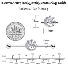 14G Clear CZ Gem Heart Web Moon Industrial Barbell 38mm