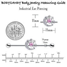 14G Pink CZ Gem Heart Web Moon Industrial Barbell 38mm