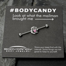 14G Pink CZ Gem Heart Web Moon Industrial Barbell 38mm