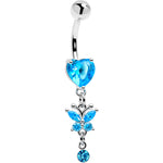 Blue Gem Butterfly Have A Heart Dangle Belly Ring