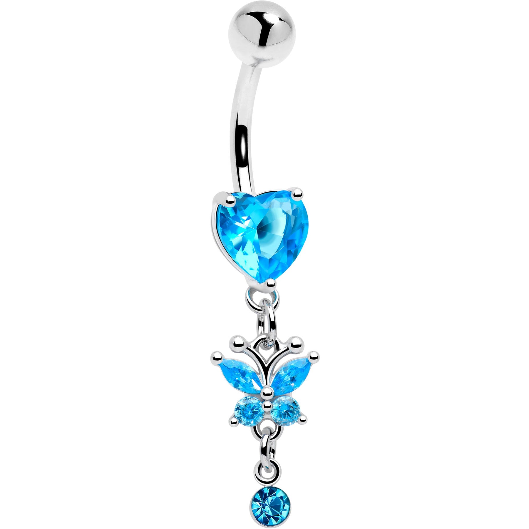 Blue Gem Butterfly Have A Heart Dangle Belly Ring