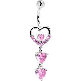 Pink Gem All My Hearts Dangle Belly Ring
