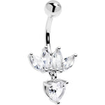 Clear Gem Quartet Heart Dangle Belly Ring