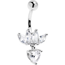 Clear Gem Quartet Heart Dangle Belly Ring