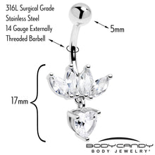 Clear Gem Quartet Heart Dangle Belly Ring