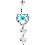 Blue Clear Gem Butterfly Hearts Of Love Dangle Belly Ring