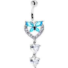 Blue Clear Gem Butterfly Hearts Of Love Dangle Belly Ring