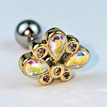 16G 1/4 Aurora Gem Golden Crown Deluxe Cartilage Tragus Earring