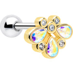 16G 1/4 Aurora Gem Golden Crown Deluxe Cartilage Tragus Earring