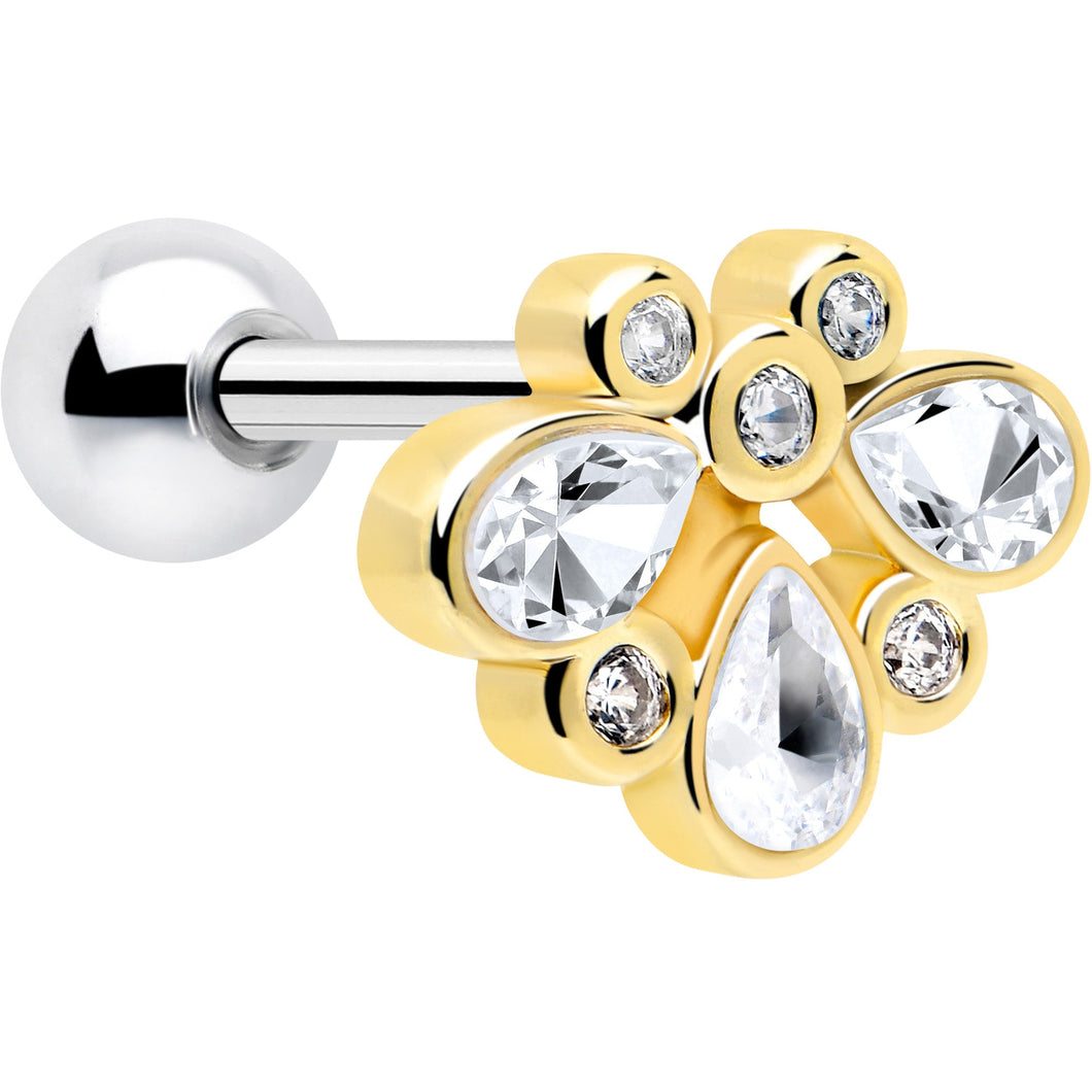 16G 1/4 Clear Gem Golden Crown Deluxe Cartilage Tragus Earring