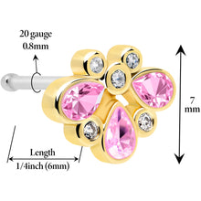 20G 1/4 Pink Gem Golden Crown Deluxe Nose Bone