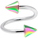 16G 3/8 Rainbow Cone Ends Spiral Twister Eyebrow Ring