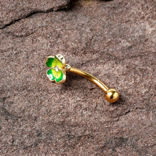 16G 5/16 Clear Gem Gold Tone Lucky Shamrock Curved Eyebrow Ring