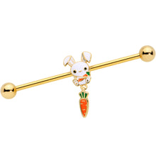 14G Gold Tone Cutie Easter Bunny Dangle Industrial Barbell 38mm