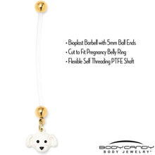 White Puppy Dog Face Dangle PTFE Pregnancy Belly Ring