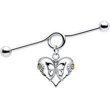 14G Yellow CZ Gem Heart Flower Butterfly Project Bar 38mm