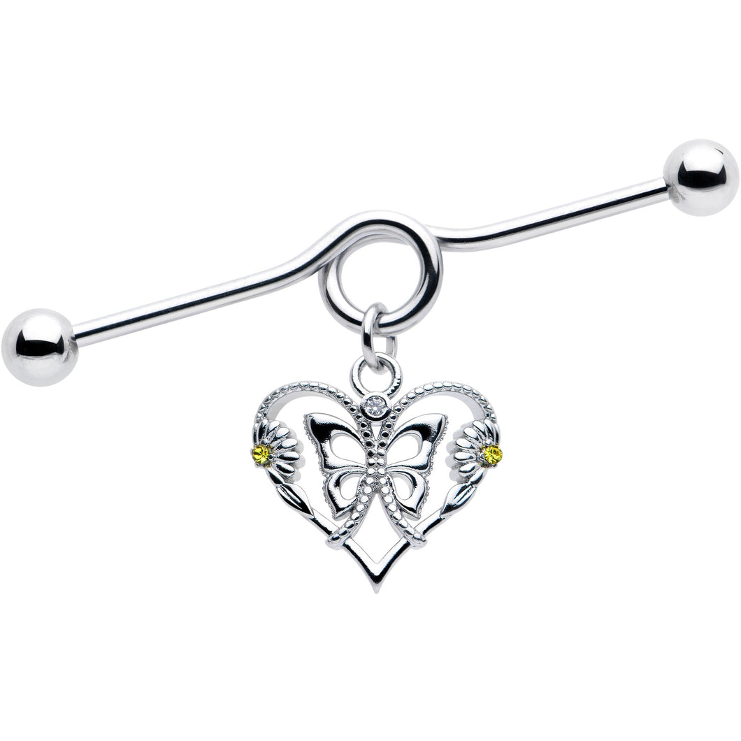 14G Yellow CZ Gem Heart Flower Butterfly Project Bar 38mm