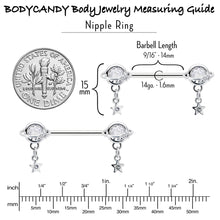 14G 9/16 Clear CZ Gem Starry Saturn Dangle Nipple Ring Set