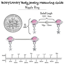 14G 9/16 Pink CZ Gem Starry Saturn Dangle Nipple Ring Set