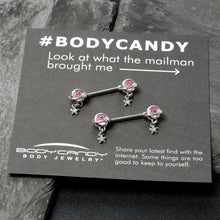 14G 9/16 Pink CZ Gem Starry Saturn Dangle Nipple Ring Set