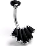 Black CZ Gem Regal Rectangles Internally Threaded Double Mount Belly Ring