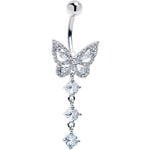 Clear Gem Dramatic Butterfly Dangle Belly Ring