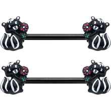 14G 9/16 Black Funky Skunk Barbell Nipple Ring Set