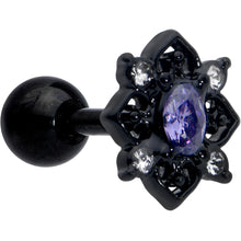 16G 1/4 Purple Gem Black Scrolling Hearts Cartilage Tragus Earring