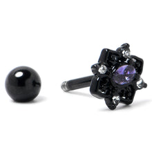 16G 1/4 Purple Gem Black Scrolling Hearts Cartilage Tragus Earring