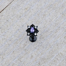 16G 5/16 Purple Gem Black Scrolling Hearts Labret Monroe Tragus