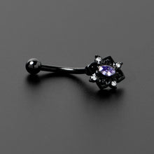 16G 5/16 Purple Gem Black Scrolling Hearts Curved Eyebrow Ring