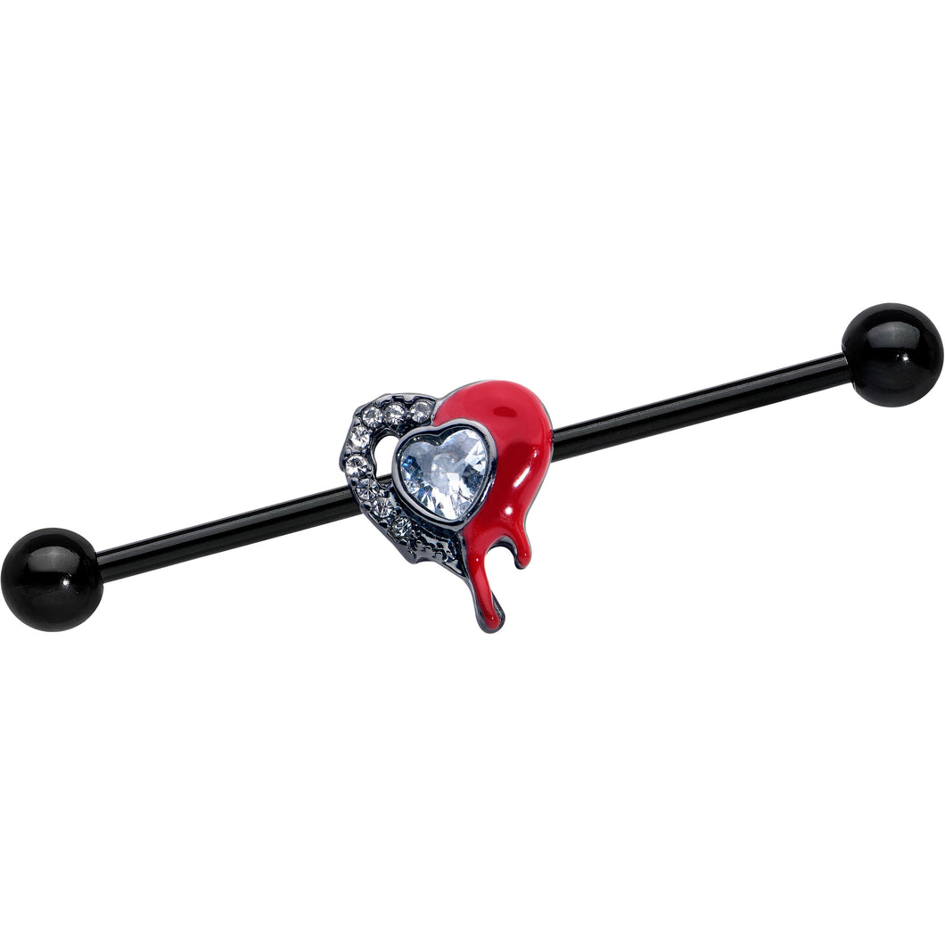 14G Clear Gem Black Bleeding Heart Industrial Barbell 38mm