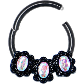 16G 3/8 Aurora Gem Black Magical Ovals Hinged Segment Ring