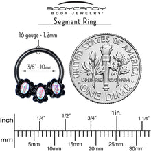 16G 3/8 Aurora Gem Black Magical Ovals Hinged Segment Ring