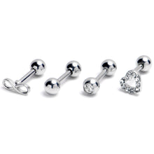 16G 1/4 Clear Gem Heart Infinity Sign Cartilage Earring Curation Set of 4