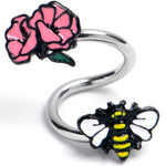 14G 3/8 Busy Bee Flower Spiral Belly Ring