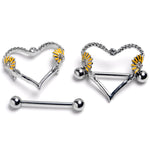 14G 9/16 Alluring Sparking Gem Floral Heart Nipple Shield Set