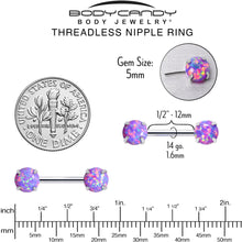 14G 1/2 Purple Synthetic Opal Threadless Barbell Nipple Ring Set