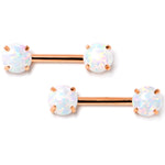 14G 1/2 White Synthetic Opal Rose Hue Threadless Nipple Ring Set