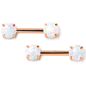 14G 1/2 White Synthetic Opal Rose Hue Threadless Nipple Ring Set