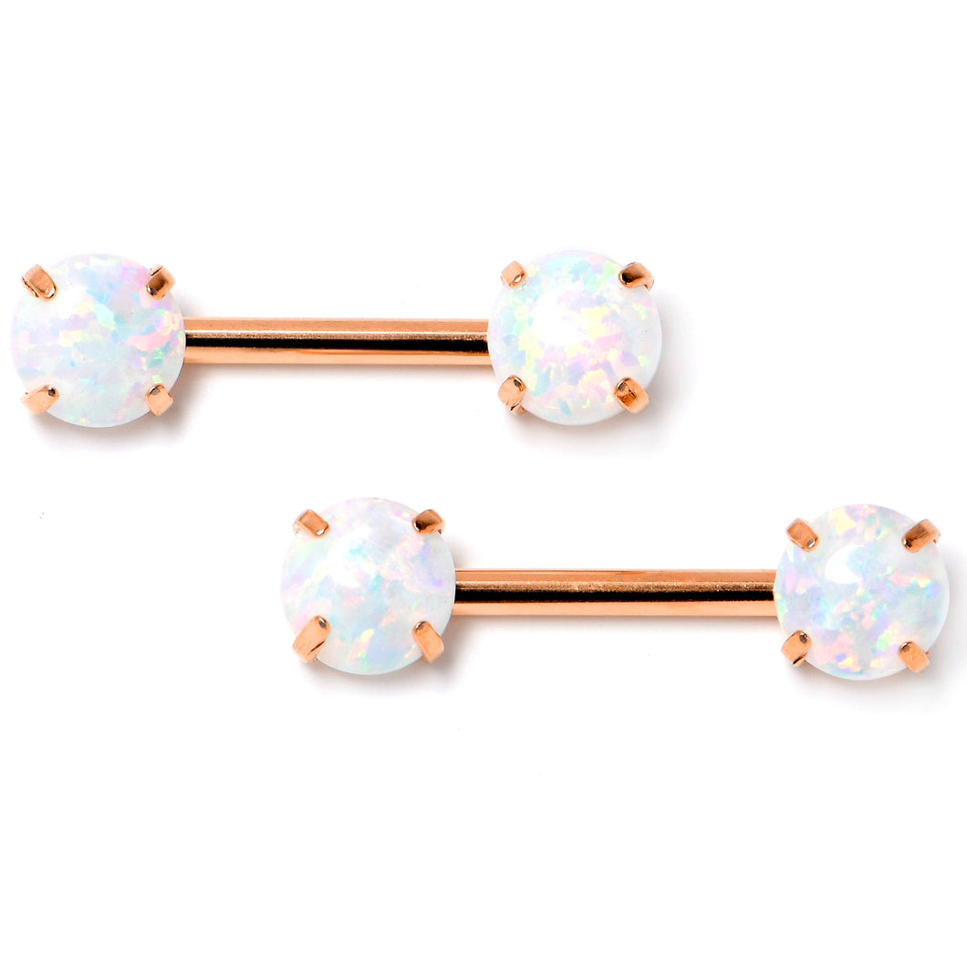 14G 1/2 White Synthetic Opal Rose Hue Threadless Nipple Ring Set