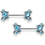 14G 9/16 Blue CZ Gem Circles Threadless Barbell Nipple Ring Set