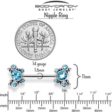 14G 9/16 Blue CZ Gem Circles Threadless Barbell Nipple Ring Set