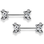 14G 9/16 Clear CZ Gem Circles Threadless Barbell Nipple Ring Set