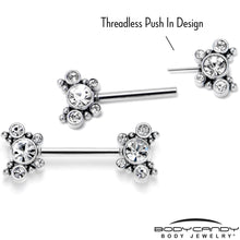 14G 9/16 Clear CZ Gem Circles Threadless Barbell Nipple Ring Set