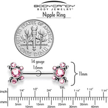 14G 9/16 Pink CZ Gem Circles Threadless Barbell Nipple Ring Set