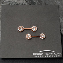 14G 9/16 Clear CZ Gem Rosy Tone Flower Threadless Nipple Ring Set