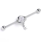 14G Clear Gem Starry Saturn Dangle Industrial Barbell 38mm