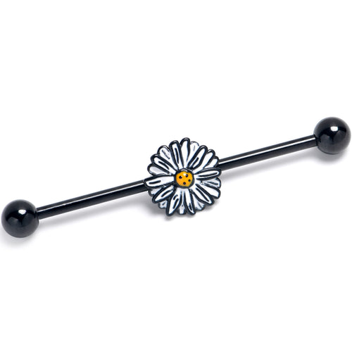14G Black Pretty Daisy Flower Industrial Barbell 38mm